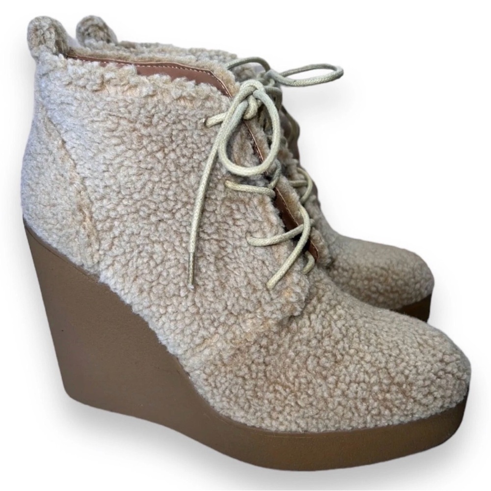 Jessica Simpson Cream and Brown Wedge Boots